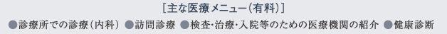 主な医療サービス（有料）…診療所での診療（内科）、訪問診療、検査・治療・入院等のための医療機関の紹介、健康診断